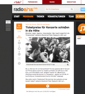 Screenshot RadioEins.de Ticketpreise